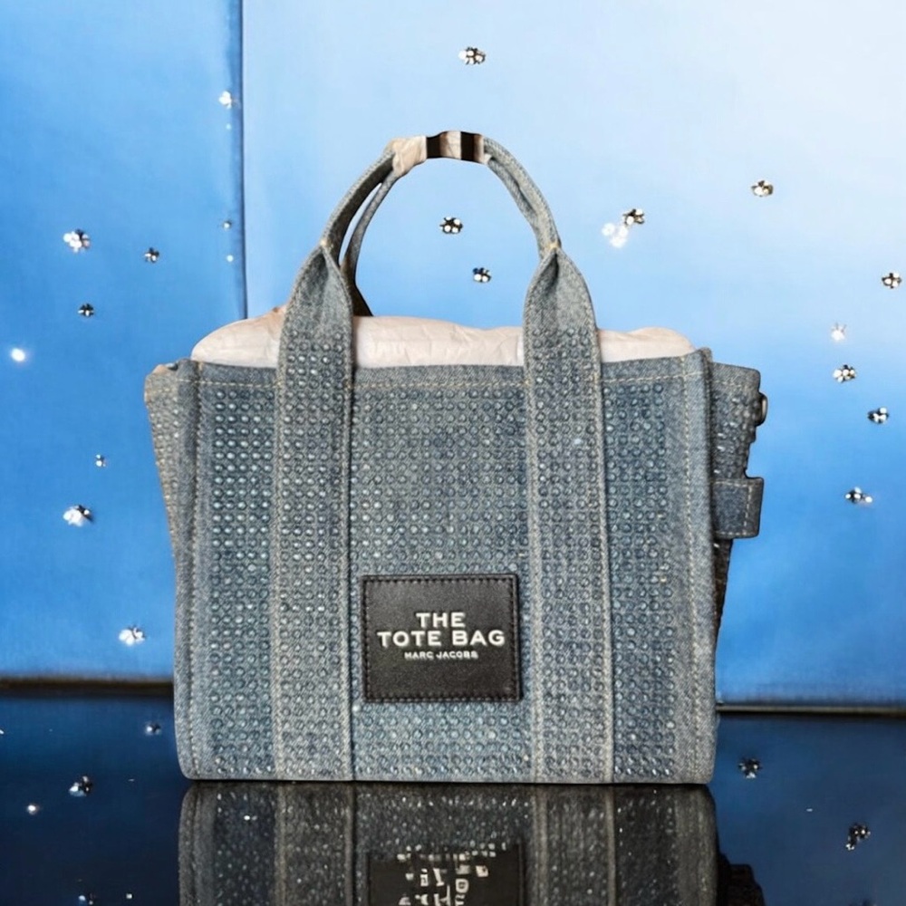 🆕💞MARC JOCOBS Crystal Embellished Denim Tote Shoulder Crossbody Bag, SMALL, NWT